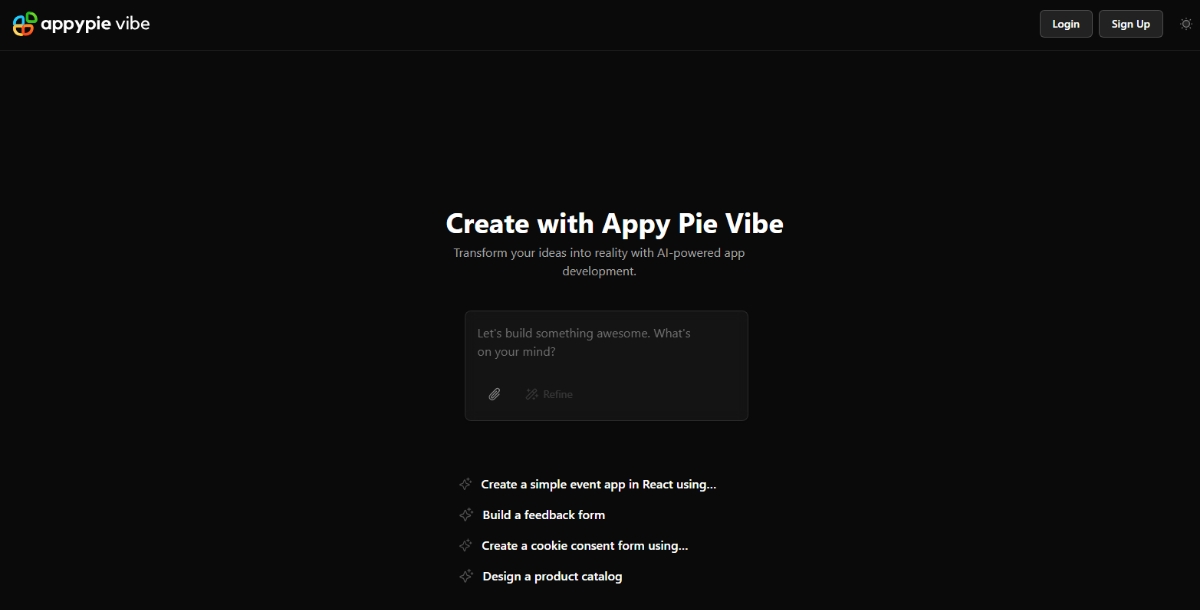 Appy Pie Vibe AI Coding Interface